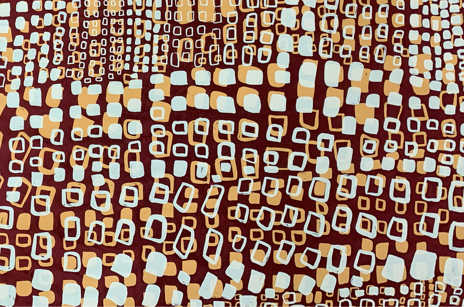 Linygurra (Crocodile) on red silk - Maxine Charlie