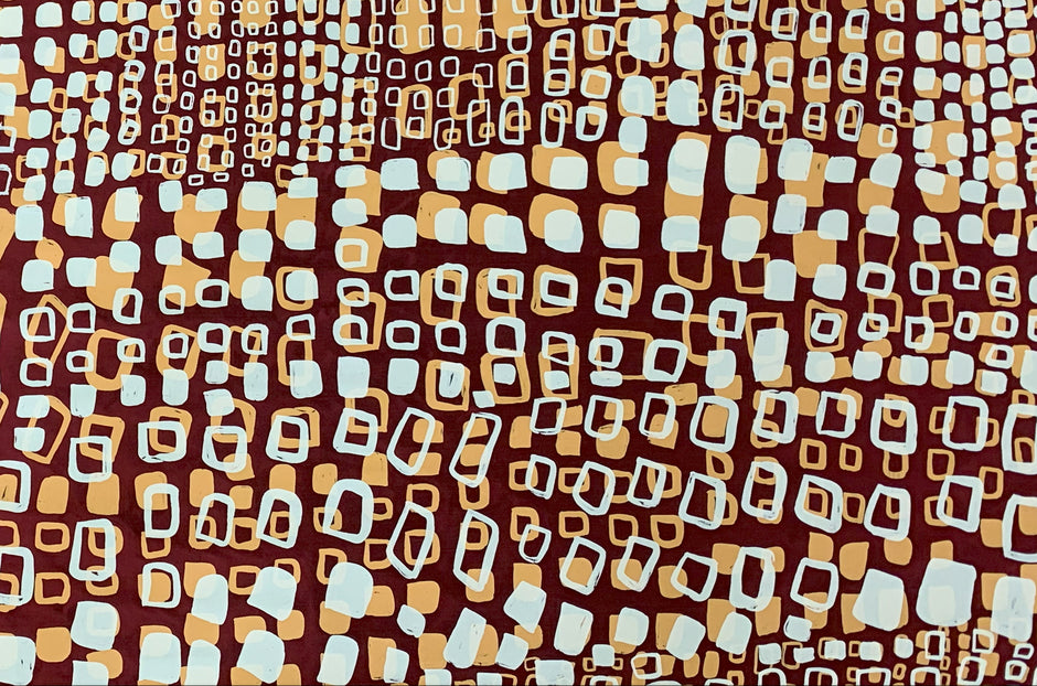 Linygurra (Crocodile) on red silk - Maxine Charlie