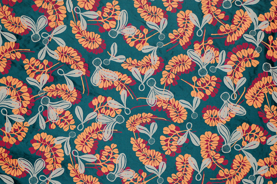 Jigal leaf and helicopter seed pod on petrol silk - Mrs C Djiagween